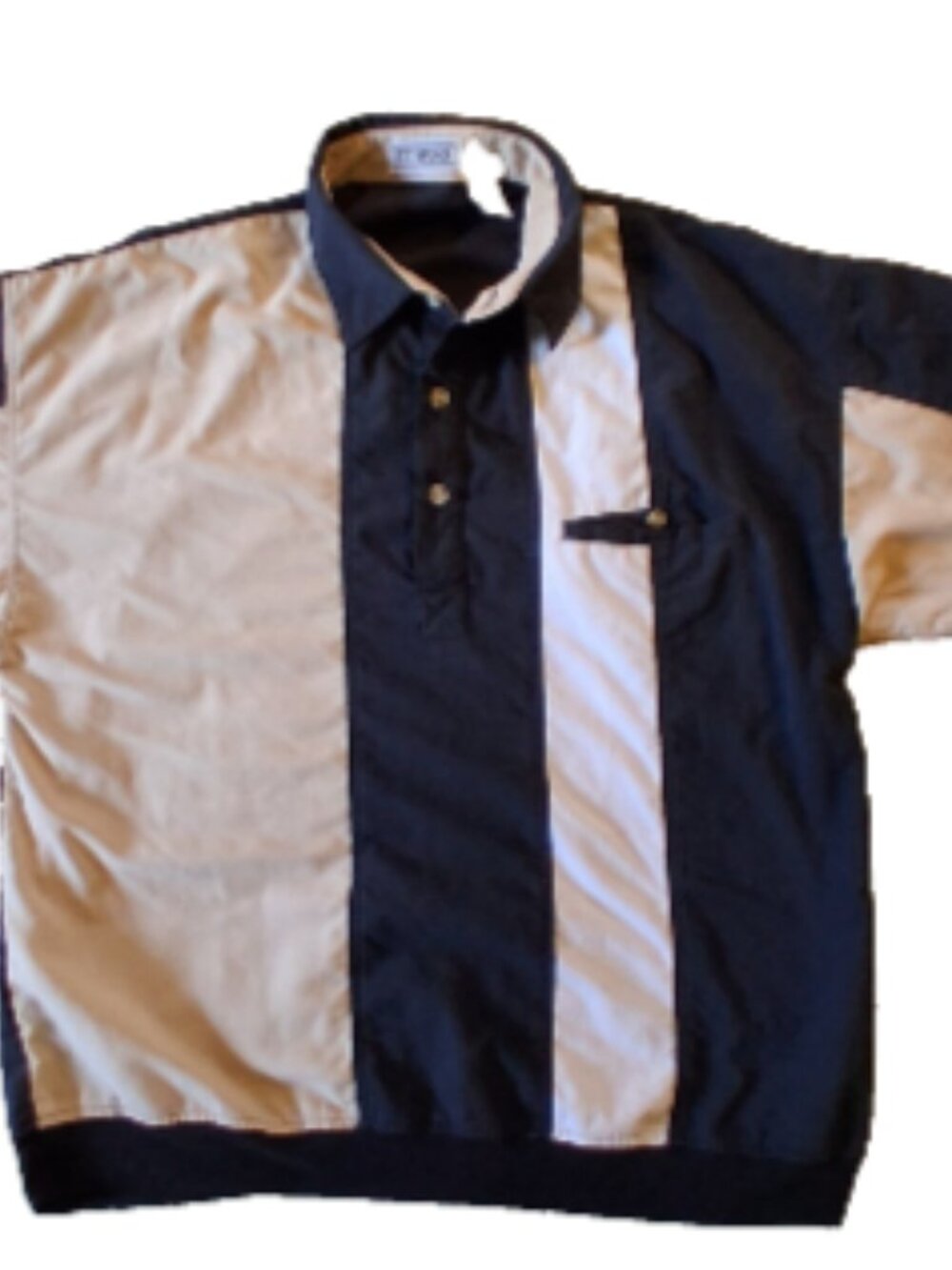 II SPORT Men Size M Black Beige Short Sleeve Button Elastic Waist Bowling Shirt